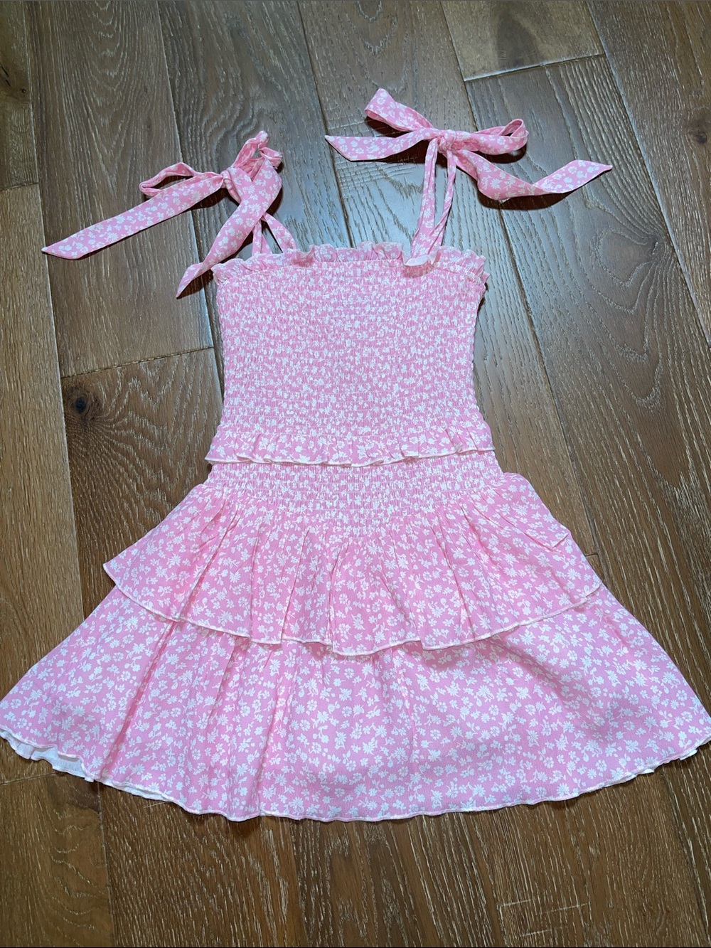 Katie J NYC Light Pink Floral Smocked Dress